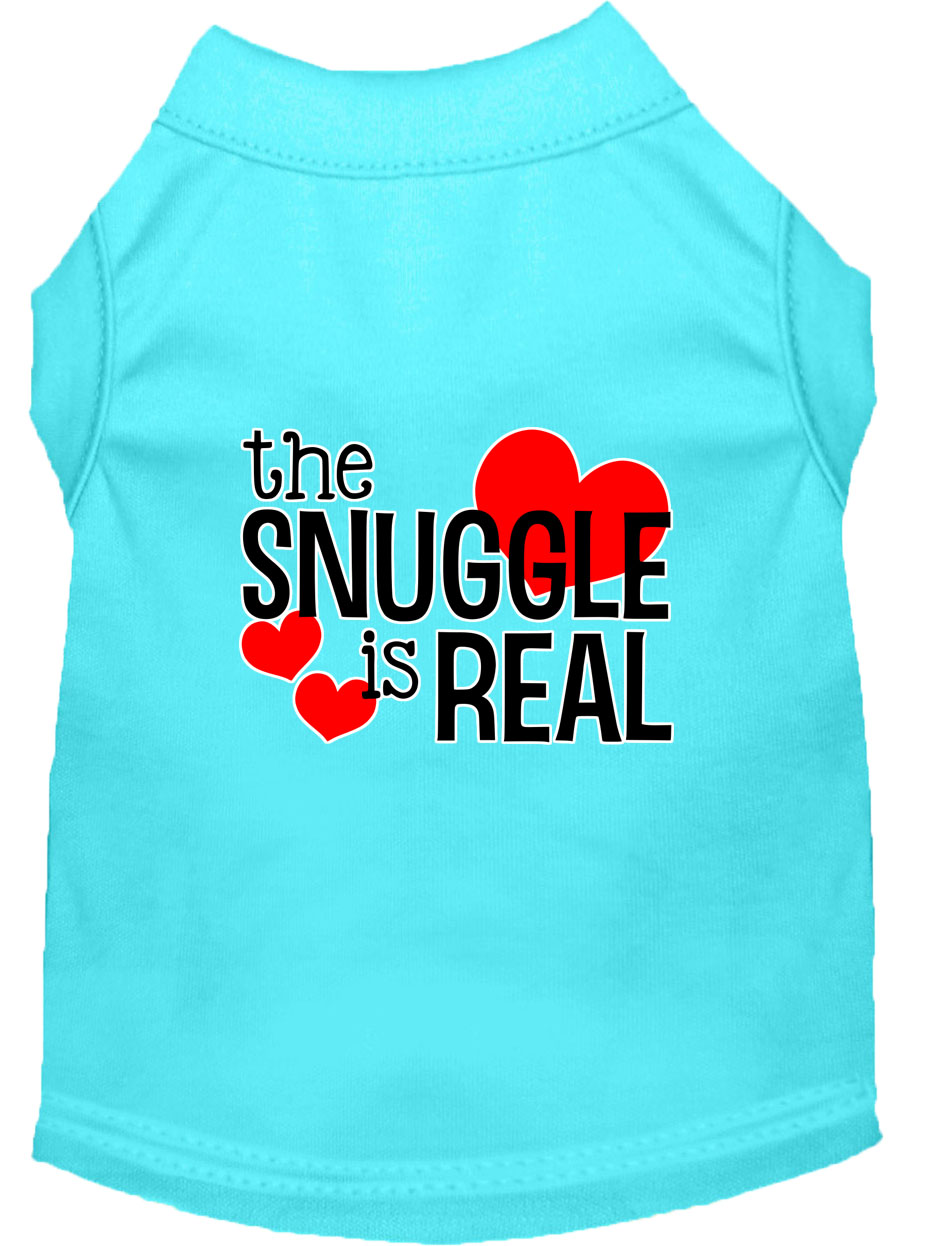 The Snuggle is Real Screen Print Dog Shirt Aqua Lg